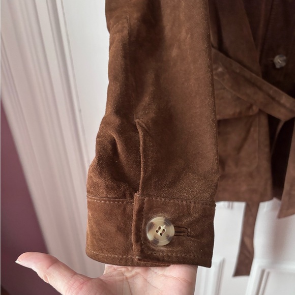 Women’s Vintage Denver Hayes Brown Suede Belted Buttoned Safari Jacket Large - Picture 4 of 12